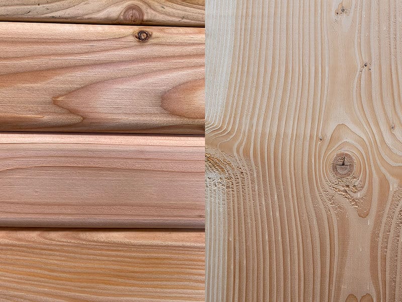 larikshout links en douglas hout rechts